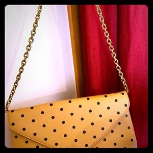 NWT beige polka-dot envelope purse w/ gold details